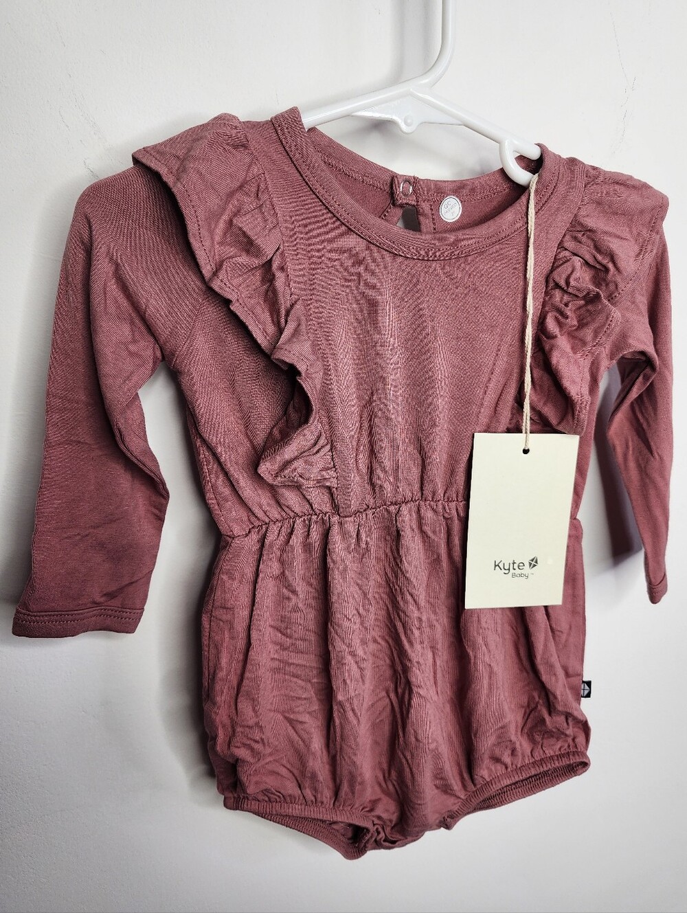 Kyte BABY Mauve Ruffle Long-Sleeve Romper